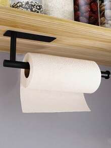 1pc Hanging Paper Towel Holder, Kitchen Cabinet Cupboard Under Shelf Storage Paper Towel Roll Holder Dispenser, Free Punching Wrought Iron Napkins Plastic Wrap Rag Cling Film Storage Rack, Home Kitchen Supplies - Multicolor - View 4