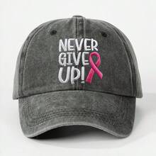 Never Give UP 字母緞帶標誌乳癌意識帽子，刺繡可調節棒球帽，附 1 個帽子掛鉤 - 彩色 - 查看 7