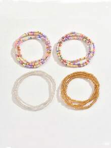 11pcs Minimalist Bohemian Style Handmade Beaded Crystal Glass Bead Multi-Layer Mixed Color Bracelet Set