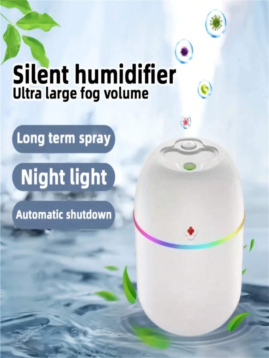 1pc Lucky Color USB Humidifier With Mist Function, Anti-Allergy Atmosphere Light, Suitable For Bedroom, Living Room, Desk, Car - Light Beige, Long-Lasting Mist, Night Light, Auto Shut-Off, Large Mist Volume, Desktop Humidifier | Decorative Light Strip |