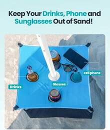 Beach Umbrella With Sand Bag And Cup Holder - 6.5ft Beach Umbrella With Sand Anchor, UPF 50+ PU Coating With Carry Bag For Patio And Outdoor - New Turquoise With Cup Holder - 香檳色 - 查看 5