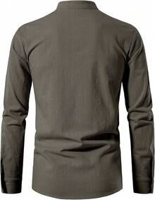 Men's Pure Cotton Retro Lace Up Shirts For Renaissance Pirate Viking Medieval - Màu xám đen - Xem 3