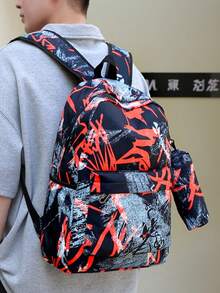 Back To School/Graduation Season Large Capacity Versatile Minimalist Fashion Travel Multi-Function 3 Pieces Set Backpack, Suitable For Various Occasions - Red - View 3