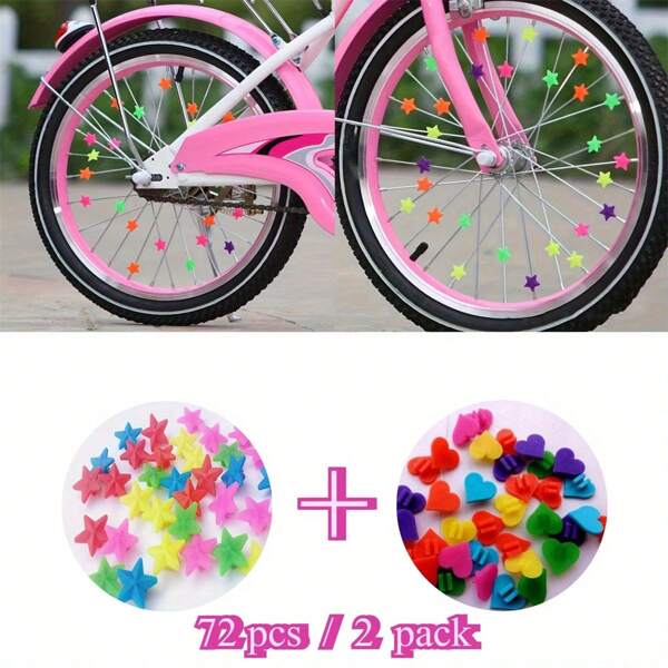 36 Pieces Of Colored Plastic Beads For Bicycle Spokes, Perfect For Decorating Bicycle Wheels, Multi-Color Mixed Bicycle Spoke Beads - Star/Heart/Circle, Easy-To-Clip Plastic Decorative Accessories, Colored Set (Suitable For Birthday Gifts), Colored Star-Shaped Plastic Beads For Bicycle Tire Decoration - Energetic, Durable PE Material, Perfect For Young People's Bicycle Accessories Bicycle Decoration