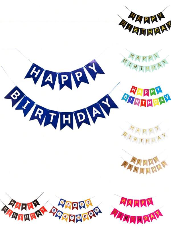 Aanbevolen voor een verjaardagsfeestje in 2025: blauw/roze/wit/zwart reliëf macarons in de kleuren 1 stuk foliedrukpapier, verjaardagsbanner met "Happy Birthday"-letters en vissenstaartdecoraties voor een verjaardagsfeestje.
