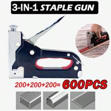 Grapadora 3 en 1, juego de grapadora de uso pesado, contiene 600 grapas: 200 clavos para puertas, 200 clavos en T, 200 clavos en U - Adecuado para reparaciones de carpintería, manualidades DIY, decoración del hogar y fijación de materiales