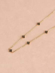 1 Pc Lucky Four Leaf Flower Necklace With Cold And Elegant Style, High Sense Collar Chain, Long Style, Elegant Tassel Neckchain, Female, Suitable For Women's Daily Wear ﻿