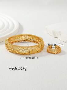 2pcs Set: 22K Gold Plated Hollow Cross & Wheat Pattern Bangle Bracelet And Ring Middle Eastern Saudi Arabia Style Jewelry, Gift For Family And Friends