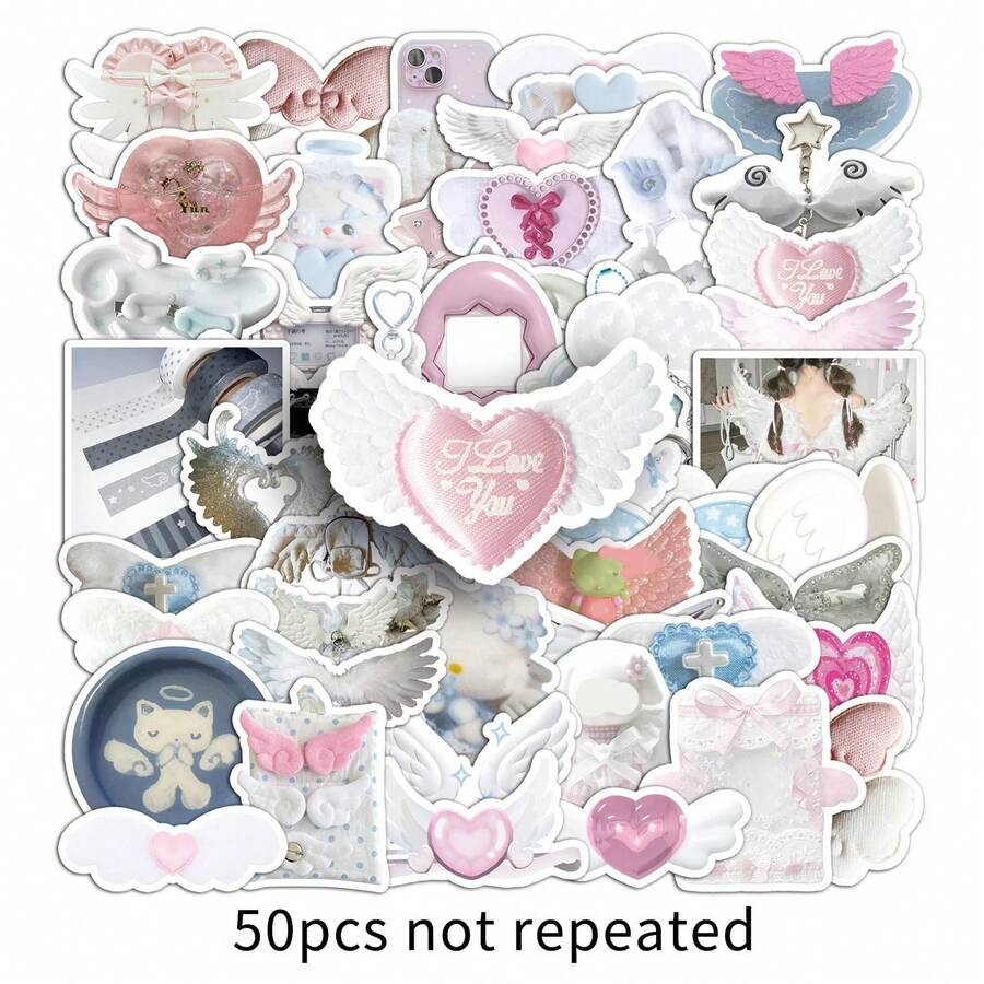 50pcs Princess Theme Stickers, Beautiful And Practical, Including Cookie Stickers, Bow Stickers And More, Highly Decorative, Waterproof Vinyl Material, Suitable For Water Bottles, Guitars, Luggage, Phone Cases, Laptops, Skateboards And More, Perfect Gift - Multicolor - View 1