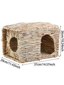 A Handmade Rattan Hut Designed Specifically For Rabbits, Guinea Pigs, Hamsters, And Ferrets. It Is A Comfortable Hidden Play House With An Opening And A Foldable Bed Suitable For Small Animals - Multicolor - View 14