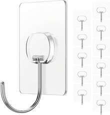 Ganchos adhesivos grandes para colgar, ganchos de pared resistentes, ganchos autoadhesivos para toallas, abrigos, ganchos impermeables y transparentes para baño, ducha, cocina, llaves, puerta - Marrón - Ver 1