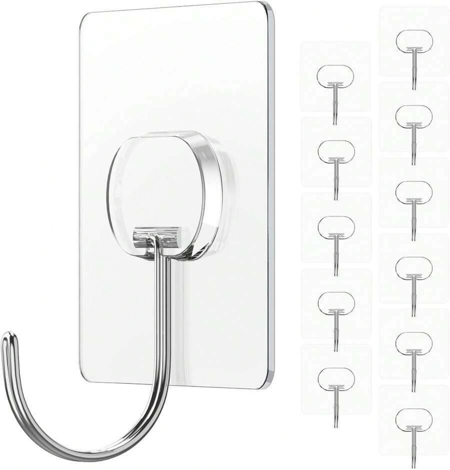 Ganchos adhesivos grandes para colgar, ganchos de pared resistentes, ganchos autoadhesivos para toallas, abrigos, ganchos impermeables y transparentes para baño, ducha, cocina, llaves, puerta - Marrón - Ver 1