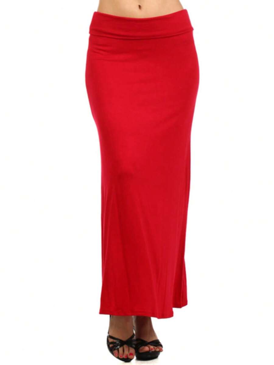 Elegante falda larga de cintura alta con diseño de línea A fluida para un estilo elegante diario - Rojo - Ver 1