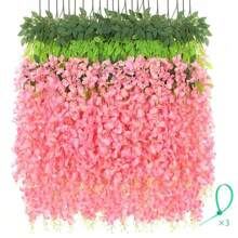 Artificial Wisteria Hanging Flowers Fake Wisteria Flower Garland Silk Vines Rattan Decor For Home Wedding Arch Wall Garden Greenery Bedroom Outdoor Office Party Decoration, Valentine Day, Gift Gifts Birthday Graduation,Garden Decor,Outdoor Plant,Gardening,Fake Flowers