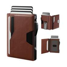 Wallet For Men Wallet With Slim Pop Up Card Holder 9-13 Cards, Bifold Minimalist Smart Wallet RFID Blocking Credit Card Holder With ID Window & Cash Slot Compact Metal Aluminum Card Case - Brown - View 1