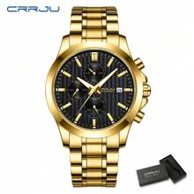 CRRJU CRRJU Men Watch Luxury Sports Quartz Chronograph Waterproof Wristwatch With Stainless Steel Luminous Auto Date