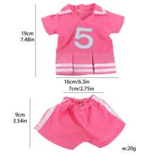 1 Set Pink Short Sleeve Top And Shorts Outfit For 18-Inch Doll, Embroidered Numeric Striped Design, Does Not Include Doll And Shoes, Perfect Gift For Little Girls On Holidays And Birthdays