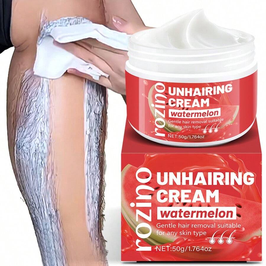 50g Crema depilatoria de sandía apta para hombres y mujeres, limpia y suave, con extractos vegetales, retira el vello sin preocupaciones, elimina el vello en un solo paso, regalo para el Día del Padre y el Día de la Madre - Blanco - Ver 1