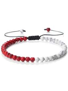 1 件国旗色手工编织手链，配彩色石珠，可调节，时尚手链