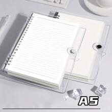 1 pièce Cahier spirale B5 de 120 pages à grille/blanc/lignes, reliure à anneaux en PVC transparent - 8 anneaux rechargeables, couverture ultra-fine et super claire durable, cahier à spirale, fabriqué avec du papier de haute qualité sans acide, convient pour le bullet journal, le croquis, la reliure double fil, les planificateurs et idéal pour les étudiants et les fournitures de bureau, fournitures de rentrée scolaire (options de couleurs multiples)