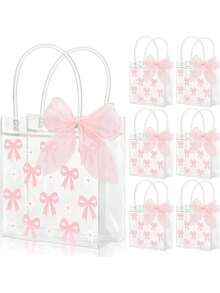 Set de 4/8 bolsas de regalo con decoración de lazos rosas para fiestas, cada una con asa, lazo rosa, nudo y flor margarita. Bolsas para obsequios de fiestas de cumpleaños, baby shower, día de la madre, bodas, etc. Suministros reutilizables para manualidades y decoración de fiestas (Navidad, graduación, despedida de soltera).