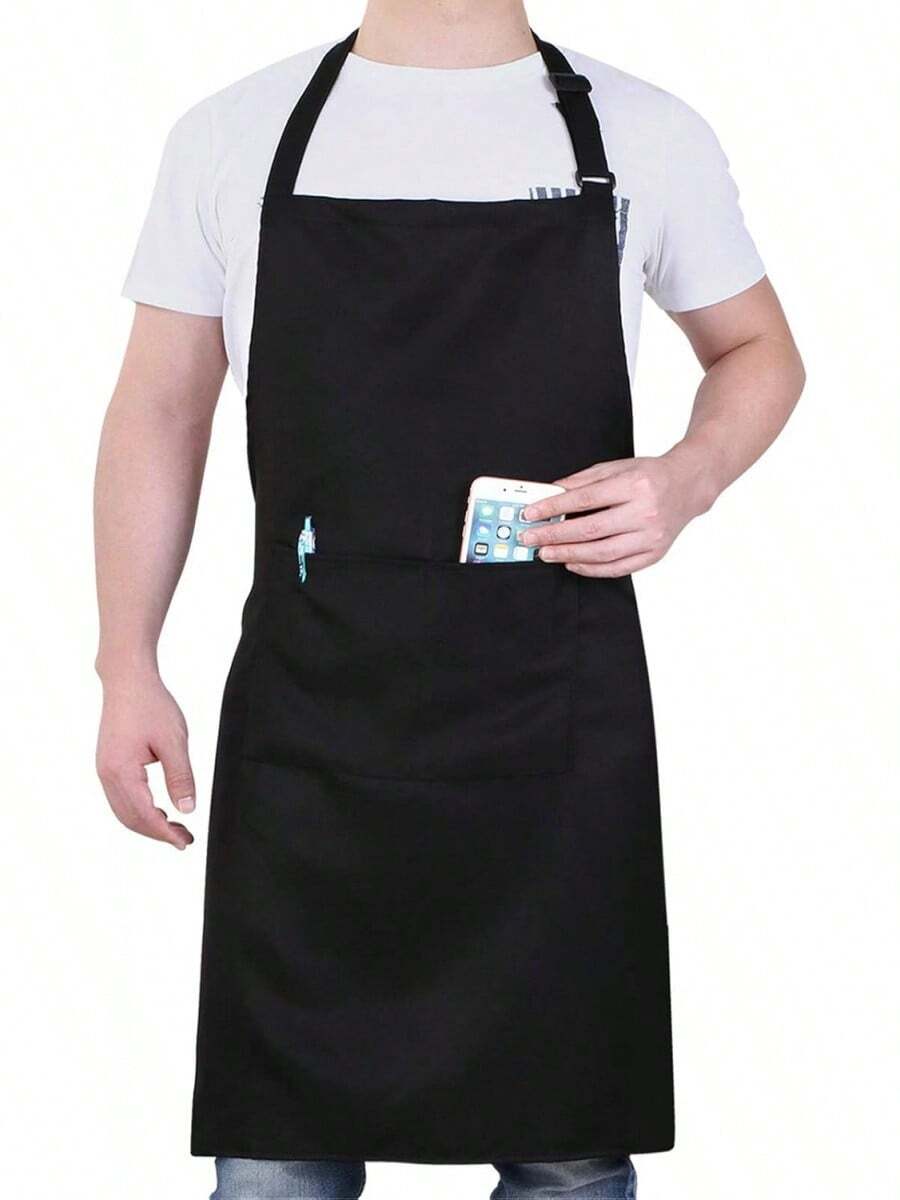 Will Well Chef Apron Men And Women - 33 X 27 Large With 38 Waist Ties A Comfy And Snug Fit, Durable And Lightweight, With 2 Spacious Pockets Your Cooking Essentials - 1-Pack, Black F2NN