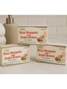 Kit Sabonete Rosa Mosqueta com Argila Branca – 3 unidades de 90g - Rosa chiclete - Visão 3