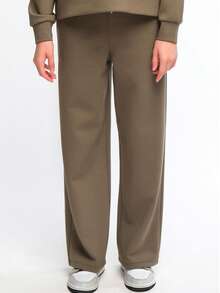 Women's Solid Color Casual Versatile Loose Wide Leg Sweatpants - Khaki - View 1