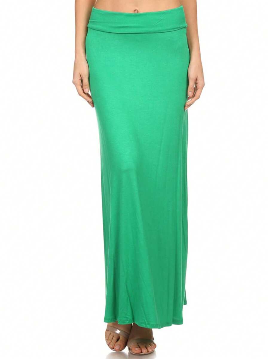 Chic Comfortable High Waisted Maxi Skirt Flowing A Line Design For Everyday Elegance - màu xanh lá - Xem 1