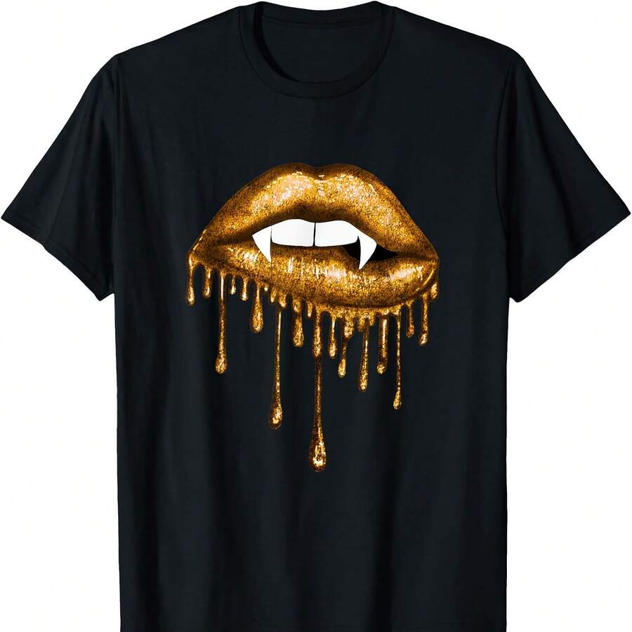 Vampire, Drip Graphic, Airbrush Graffiti Print T-Shirt Camisetas - 黑色6 - 查看 1
