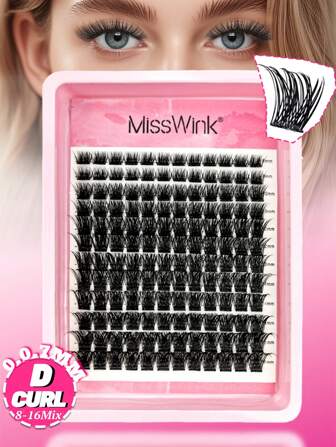Miss Wink 144pcs Mixed Length Eyelash Extensions, 12 Rows Of 8-16mm 0.07mm D Curl Mink Lash, Waterproof & Voluminous For Natural Or Dramatic Look, Suitable For Daily Makeup Or Occasions Lash Clusters, Eyelash Clusters, Individual Eyelashes, Lashes, Fake Lashes
