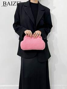 ENBEI BAIZE 优雅条纹撞色手拿包 - 大容量化妆包，粉色，耐用，多功能女士沙滩包，夏季钱包，优雅女士钱包，适合日常使用，婚礼季纪念品包，夏季必备，旅行必备，教师礼物 - 粉色 - 查看 6