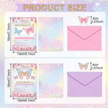 25pcs Assorted Pink & Blue Color Butterfly Greeting Card & Stickers Set, Birthday Party Invitation Card Set Includes 2 Types Of Cards, 2 Types Of Envelopes, & 5pcs Stickers Each