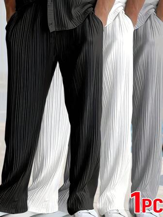 Men Beach Casual Solid Color Pants - Comfortable Elastic Waist Design, Suitable For Casual Wear And Outdoor Activities