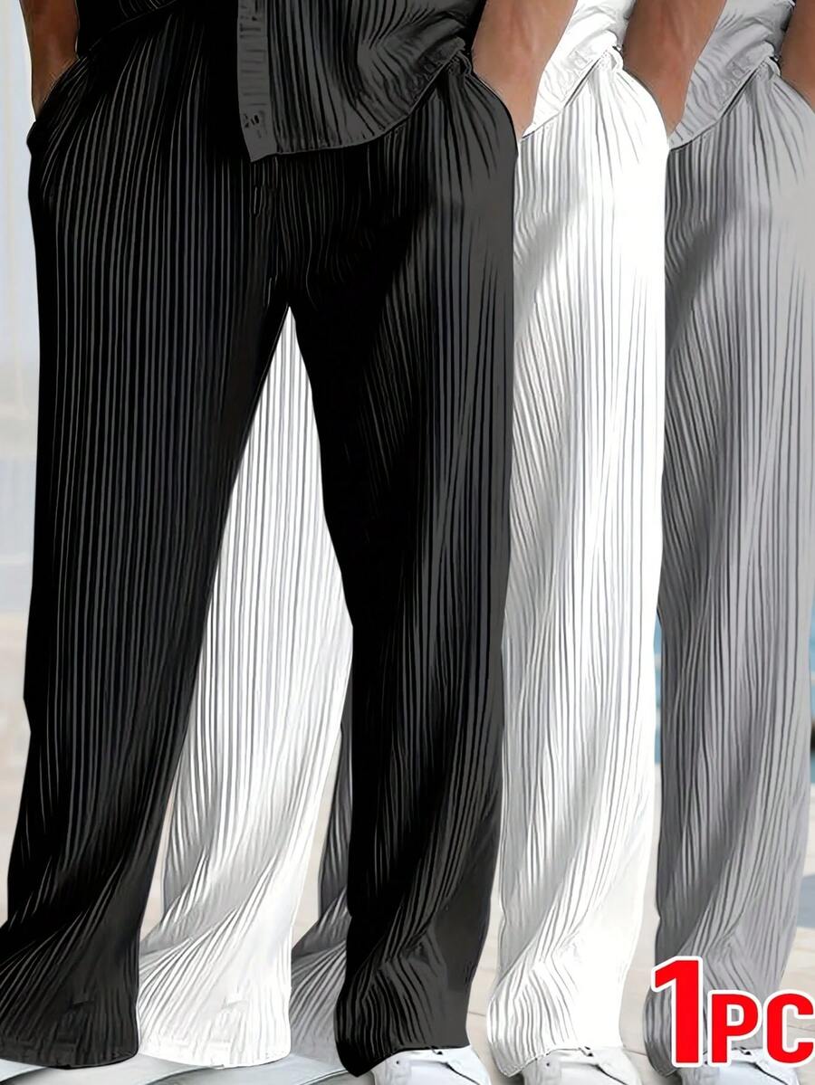 Pantalones casuales para hombre de unicolor para la playa - Diseño de cintura elástica cómodo, adecuado para uso casual y actividades al aire libre - Negro - Ver 1