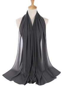 1条雪纺休闲时尚百搭日常简约纯色围巾，女士款 - 深灰色 - 查看 2