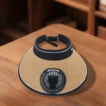 Women's Sun Hat With Built-In Fan Wide Brim Visor Cap For Outdoor Camping Rechargeable Cooling Fan Included