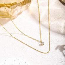 French Light Luxury New Style Diamond Double-Layer Titanium Steel Necklace Female Simple Small Design 18K Gold Plated Clavicle Chain - Vàng - Xem 5