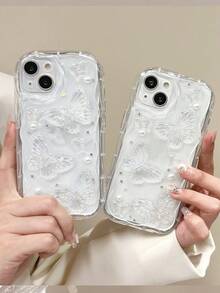 1 pieza Funda de teléfono transparente a prueba de golpes con efecto holográfico láser 3D de mariposa, compatible con iPhone 16 Pro Max/16/16 Pro/16 Plus/15/15 Pro Max/15 Pro/15plus/11/11ProMax/12/13/14/12Pro/12ProMax/13 Pro/13ProMax/14 Pro/14Pro Max/14plus, resistente al agua y a los arañazos - transparente - Ver 2