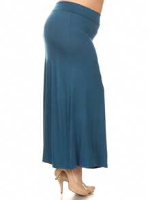 Falda larga de cintura alta con diseño fluido en línea A, cómoda y elegante para el día a día - Agua verde azul - Ver 2