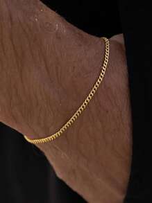1 pièce Bracelet chaîne en acier inoxydable doré minimaliste, style classique et polyvalent pour hommes