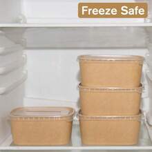 750毫升/25盎司一次性带盖牛皮纸碗，长方形食品容器汤碗派对用品零食碗 10/25/50个