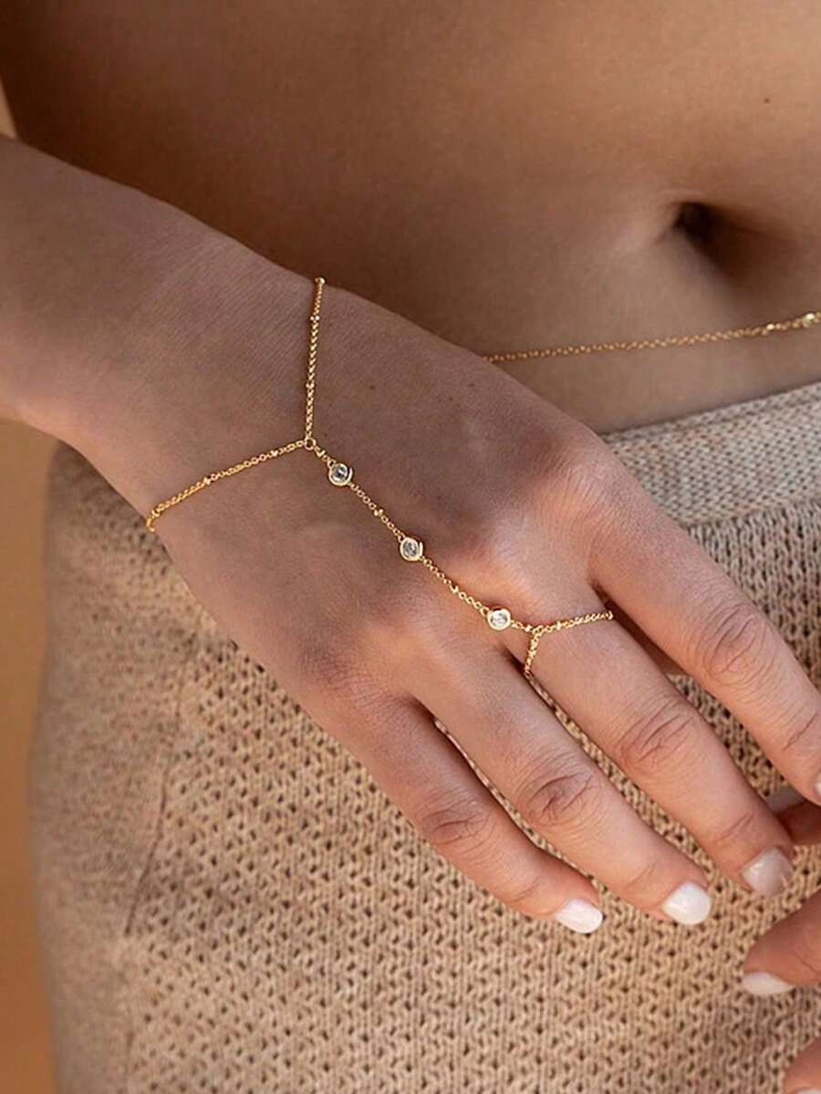 Fashion Minimalist Rhinestone Pearl Finger Chain Chic Hypoallergenic Design Daily Office Party Stackable Accessories Fashionable Elegant All-Season Finger Chain Daily Wear Finger Chain Simple Stylish Party Finger Chain Minimalist Versatile Gift Finger Chain Minimalist Office Accessories Light Luxury Elegant All-Season Finger Chain - 金色 - 查看 1