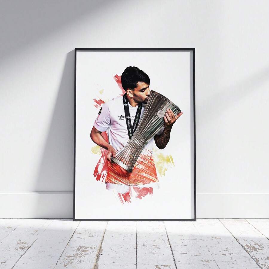 1 pieza Póster sin marco del trofeo de la de Lucas Paquetá, estrella del fútbol, arte de pared, impresión de celebración del campeonato de fútbol para el refugio de hombre/bar deportivo/sala de juegos, regalo perfecto para él y decoración para fans del fútbol (vacaciones, vuelta al cole, impresiones de pared, lienzo sin marco) - Multicolor - Ver 1