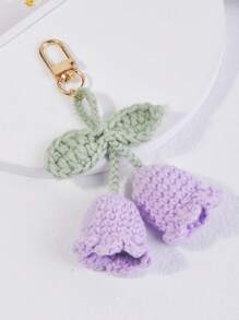 1 pièce Porte-clés en forme de cloche d'orchidée en crochet fait main, attache décorative, charm de sac à dos pour fille à la mode, pendentif de fleur mignon pour sac à dos/portefeuille, fournitures scolaires, cadeau pour enseignant, accessoires de rentrée scolaire, ornement floral au crochet, convenant pour le port en été
