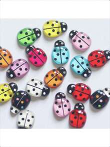 30pcs Lady Bug Garden Decor, Landscape Figurines For Succulent Pot, Wooden Craft Insect DIY Accessories,Cartoon Simulation Beetle Shaped Mixed Resin Patch - Multicolor - View 2