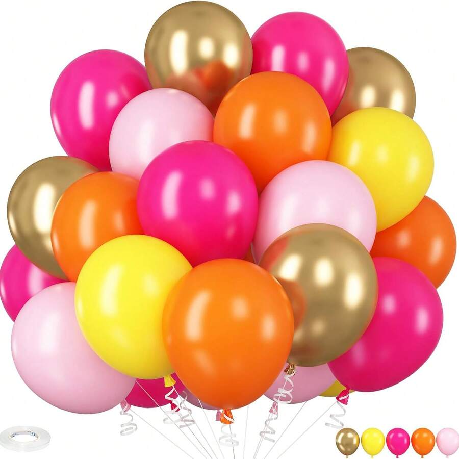 25/45 buc baloane roz aprins, portocalii, galbene, de 25 cm, cu panglică de 10 m, baloane din latex auriu metalic roșu, portocaliu, galben, auriu, potrivite pentru petrecere baby shower, petrecere de ziua de naștere de vară, decor petrecere la piscină Aloha Luau, petrecere tematică, fotografie în aer liber, înapoi la școală, Crăciun, petrecere de Halloween - Multicolor - Vizualizare 1