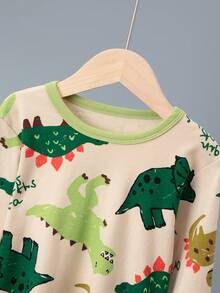 6件套男童卡通纯棉内衣套装，可爱恐龙印花长袖衬衫和裤子睡衣，厚棉秋冬睡衣 - 彩色 - 查看 3