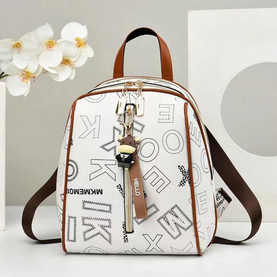 女士时尚背包 - 白色拼黃 - 查看 1