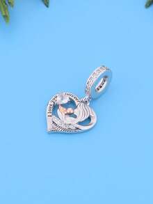 1 件极简主义 925 纯银，母亲节，我永远爱你，心形，串珠吊坠，镶嵌锆石，DIY 纪念礼物，女士珠宝，银饰 - 銀色 - 查看 2